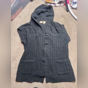 Northcrest Black Cable Knit Sleeveless Hooded Cardigan Vest